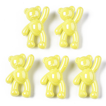 Opaque Acrylic Pendants, Pearl Luster Plated, Bear, Yellow, 36x22x13.5mm, Hole: 2.5mm