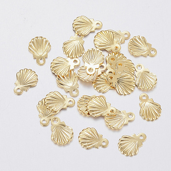 304 Stainless Steel Charms, Shell, Real 18k Gold Plated, 7.5x5.5x0.8mm, Hole: 0.8mm