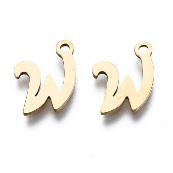 201 Stainless Steel Charms, Laser Cut, Alphabet, Golden, Letter.W, 10x9.5x1mm, Hole: 1.4mm