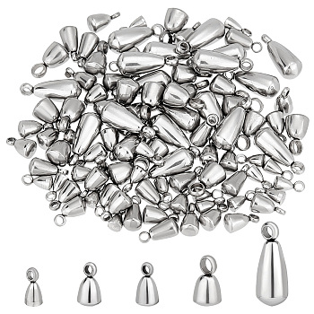 Elite 100Pcs 5 Style 201 Stainless Steel Tail Chain Drop Charms, Stainless Steel Color, 6~13x3~5mm, Hole: 1.4~2.4mm, 20pcs/style