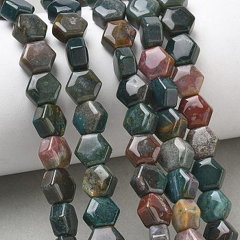 Natural Indian Agate Beads Strands, Hexagon, 8x8.5~9x5mm, Hole: 0.8mm, about 47~48pcs/strand, 15.16~15.35''(38.5~39cm)
