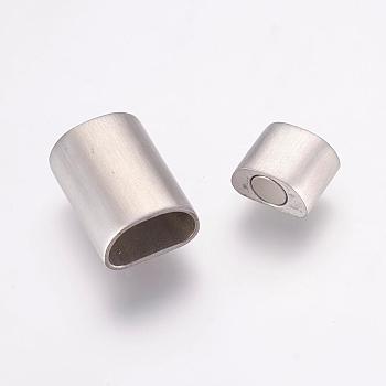 304 Stainless Steel Magnetic Clasps with Glue-in Ends, Rectangle, Frosted, Stainless Steel Color, 18x13x8mm, Hole: 5x9.5mm