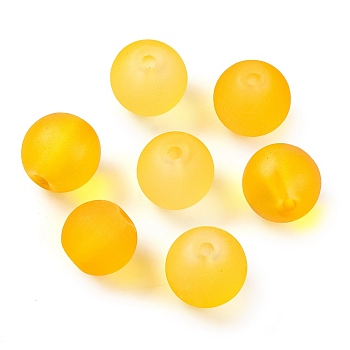 Transparent Glass Bead, Frosted, Round, Gold, 8x7.5mm, Hole: 1.2mm, about 625pcs/500g