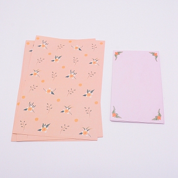 Paper Envelopes & Letter Papers Set, Rectangle with Flower Pattern, Coral, 15~21x9~14.5x0.01~0.05cm, 9pcs/set