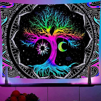 UV Reactive Blacklight Trippy Polyester Wall Hanging Tapestry, for Bedroom Living Room Decoration, Rectangle, Tree, 730x950mm