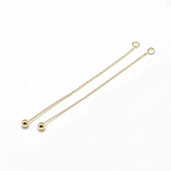 Brass Cable Chain Big Pendants, with Bar & Ball, Real 18K Gold Plated, 76x4mm, Hole: 2mm