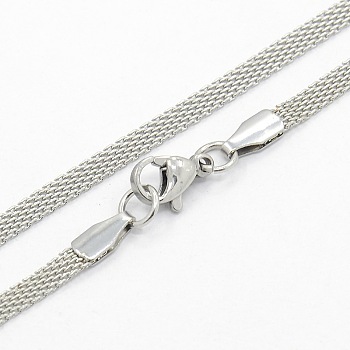 Men's 304 Stainless Steel Mesh Chain Necklaces, with Lobster Claw Clasps, Stainless Steel Color, 19.7 inch(50cm)