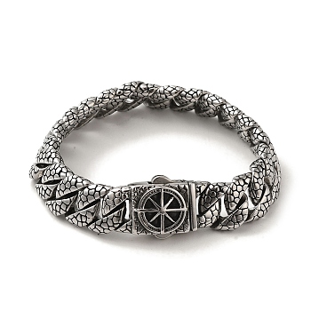 304 Stainless Steel Compass Cuban Link Chain Bracelets for Women Men, Antique Silver, 8-7/8 inch(22.5cm)