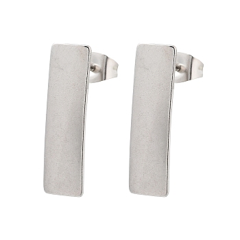 304 Stainless Steel Stud Earring Finding, Stainless Steel Color, Rectangle, 21x6mm, Hole: 2.5mm, Pin: 0.5mm