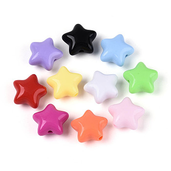 Opaque Acrylic Beads, Star, Mixed Color, 20.5~21x22.5x12.5mm, Hole: 3mm, about 267pcs/500g