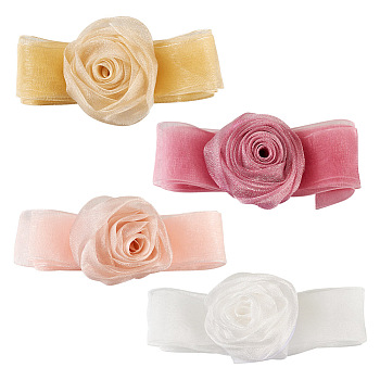 4Pcs 4Colors Cloth Rose Ribbon Chokers, Organza Flower Necklace for Women, Mixed Color, 39-3/8~46-1/2 inch(1000~1180mm), 1Pc/color