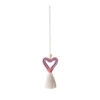 Cotton Tassel Pendant Decorations, Braided Heart Hanging Ornament, Lilac, 33.5~36x6.5~7.8cm