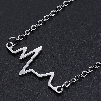 201 Stainless Steel Pendant Necklaces, with Cable Chains and Lobster Claw Clasps, Heartbeat, Stainless Steel Color, 17.51 inch(44.5cm), 2mm