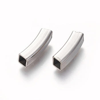 304 Stainless Steel Tube Beads, Square Hole, Stainless Steel Color, 18x5x5mm, Hole: 4x4mm