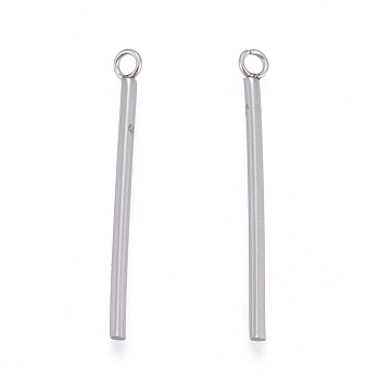 201 Stainless Steel Pendants, Column/Bar, Stainless Steel Color, 28x1.5mm, Hole: 1.8mm