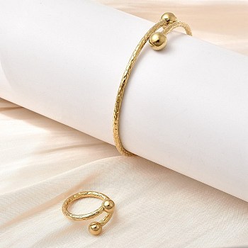 201 Stainless Steel Cuff Bangles & Cuff Rings Sets, Golden, 13.5mm, Inner Diameter: 60mm