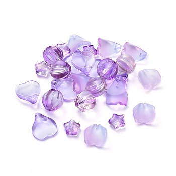 Electroplate Transparent Glass Beads, Mixed Shapes, Violet, 5~21x6~14x3~10mm, Hole: 0.9~1.2mm