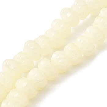 Opaque Normal Glass Beads, Pumpkin, Light Goldenrod Yellow, 9x11x12mm, Hole: 1.2mm, about 74pcs/strand, 23.23 inch(59cm)