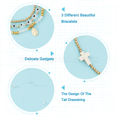 3Pcs 3 Style Rosary Bracelets Set with Virgin Mary Charm(BJEW-AR0001-04)-4
