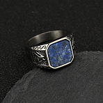 304 Stainless Steel with Natural Lapis Lazuli Finger Rings, Square, Stainless Steel Color, US Size 10(19.8mm)(FS-WG06E27-28)