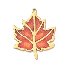 Ocean Theme 304 Stainless Steel Enamel Pendants, Golden, with Glitter Powder, Maple Leaf, 25x20x1mm, Hole: 1mm(STAS-G373-01C-03)
