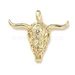 Brass Pendants, Bull Head Charms, Real 18K Gold Plated, 31x35x7.5mm, Hole: 4.5x2.5mm(KK-C165-02G)