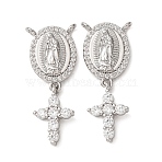 Religion Brass Micro Pave Clear Cubic Zirconia Pendants, Oval with Virgin Mary & Cross Charms, Platinum, 29x12x3mm, Hole: 1.5mm(CU-CBAD809-01P)