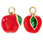 4Pcs Brass Enamel Charms, with Jump Ring, Long-Lasting Plated, Real 18K Gold Plated, Apple, Red, 12x11x9.6mm, Hole: 2.8mm(KK-BBC0010-01)