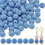 Pave Disco Ball Beads, Polymer Clay Rhinestone Beads, Round, Light Sapphire, PP13(1.9~2mm), 6 Rows Rhinestone, 10mm, Hole: 1.5mm, 100pcs/set(RB-SZ0001-08B-02)