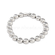 Brass Flat Round Link Chain Bracelets, Cubic Zirconia Tennis Bracelet, Platinum, 7-5/8 inch(19.4cm), Wide: 8mm(BJEW-D039-33P)