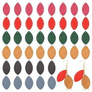 140Pcs 7 Colors Wood Pendants, Dyed, Leaf Charms, Mixed Color, 41~43.5x21.5~25x2~2.5mm, Hole: 1.8~2mm, 20pcs/color(WOOD-NB0002-19)