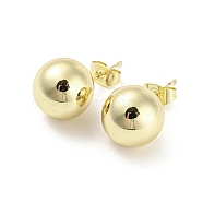 Brass Stud Earrings, Round Ball, Real 18K Gold Plated, 24x12mm(EJEW-I300-04B-G)