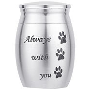 316 Stainless Steel Pet Cinerary Casket, Column with Paw Print Pattern, Silver, 40x30mm(AJEW-WH0013-41D)