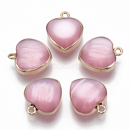 Resin Pendants, with Gold Plated Iron Loops, Imitation Cat Eye Style, Heart, Pink, 19x16x8mm, Hole: 1.8mm(RESI-S383-032F)