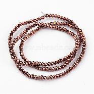 Electroplate Glass Bead Strands, Faceted, Rondelle, Copper Plated, 3x2mm, Hole: 1mm, about 165~169pcs/strand, 15~16 inch(38~40cm)(EGLA-G014-2mm-FP08)