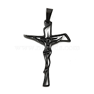201 Stainless Steel Pendants, Crucifix Cross, Electrophoresis Black, 39.5x26.5x1.5mm, Hole: 6.5x4mm(STAS-E015-12EB)