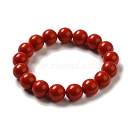 12mm Round Cinnabar Mala Beaded Stretch Bracelets, Buddhist Jewelry, Red, Inner Diameter: 2-1/4 inch(5.65cm)(BJEW-B080-25B)