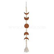 Wood Beaded Moon Phase Pendant Decorations, Bohemian Style Cotton Tassel Garland, Camel, 765mm(HJEW-WH0047-09)