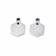 201 Stainless Steel Charms, Hexagon, Stainless Steel Color, 12x8x2mm, Hole: 1.6mm(STAS-N095-072)