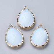 Faceted Opalite Pendants, with Light Gold Plated Brass Edge and Loop, Teardrop, 28.5~29.5x19~20x7mm, Hole: 1.2mm(G-M356-C01-LG)