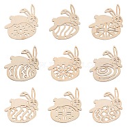 90Pcs 9 Style Undyed Natural Wooden Big Pendants, for Easter, Laser Cut, Rabbit & Easter Egg, Antique White, 62x60x2mm, Hole: 3mm, 10pcs/style(WOOD-LS0001-15)