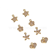 Brass Micro Pave Clear Cubic Zirconia Charms, Mixed Shapes, Real 18K Gold Plated, 8pcs/box(KK-SZ0001-18G)