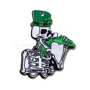 Halloween Printed Acrylic Pendants, Saint Patrick's Day, Skeleton Pattern, 37.5x29x2mm, Hole: 1.8mm(MACR-G059-07F)