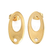 304 Stainless Steel Hollow Stud Earring Finding, Oval, Real 18K Gold Plated, 18.5x9.5mm, Hole: 1.8mm(STAS-Q313-03G)