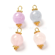 Natural Aquamarine & Rose Quartz & Amethyst Pendants, with Golden Brass Findings, Round, 14.5x8mm, Hole: 2mm(PALLOY-JF00894)
