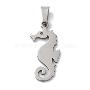 201 Stainless Steel Pendants, Laser Cut, Sea Horse Charm, Anti-Tarnish, Stainless Steel Color, 29x13x1mm, Hole: 7x4mm(STAS-Q342-35P)