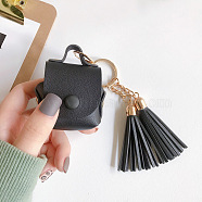 Imitation Leather Wireless Earbud Carrying Case, Earphone Storage Pouch, with Keychain & Tassel, Handbag Shape, Black, 135mm(PAAG-PW0010-011B)