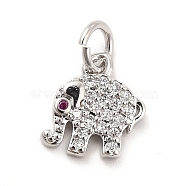 Rack Plating Brass Micro Pave Cubic Zirconia Charms, Elephant Charm, Long-Lasting Plated, with Jump Rings, Cadmium Free & Lead Free, Real Platinum Plated, 10.5x10x2mm, Hole: 3mm(KK-K270-17P)