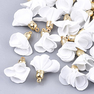 Cloth Pendants, with CCB Plastic, Flower, Golden, Creamy White, 24~27x15~25mm, Hole: 1.6mm(X-FIND-S300-07O)