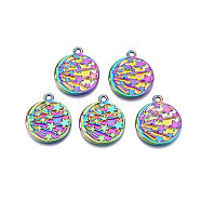 Rainbow Color Alloy Pendants, Cadmium Free & Lead Free, Flat Round with Star, 22.5x19x2mm, Hole: 1.8mm(PALLOY-N156-205)
